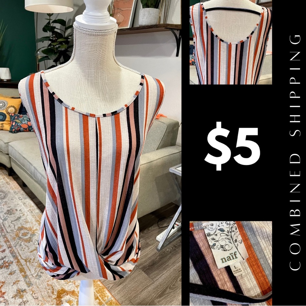 Lightweight, twisted waist sleeveless shirt with open back detail.